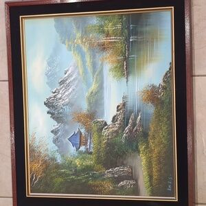Stunning Vintage Asian Themed Landscape Oil Painting Signed By Artist
